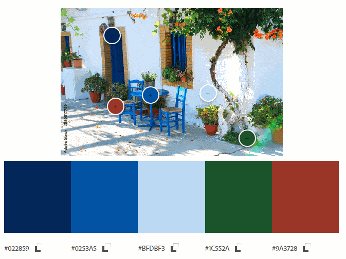 Gif showing the color variation of the Adobe color palette when moving the color points over the image