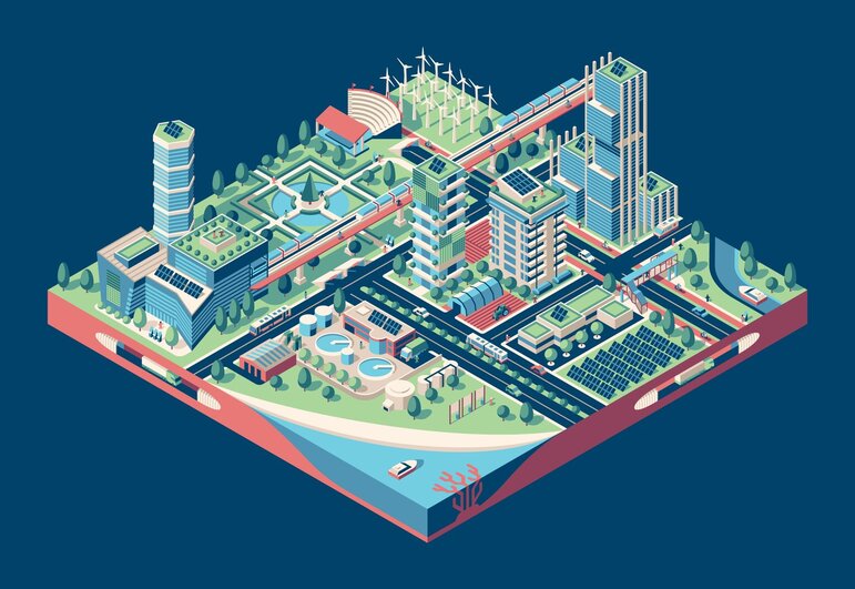 Vector isometric illustration of a city