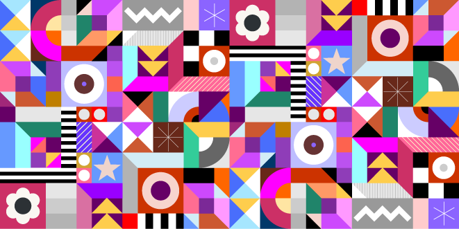 Vector design with a composition of geometric shapes.