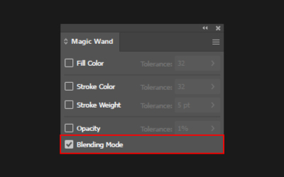 Configuración de la varita mágica de Illustrator. Opción Modo de fusión.