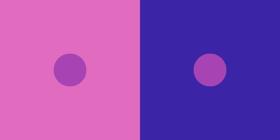 Comparação entre uma cor com diferentes cores de fundo. Ilusão de ótica.