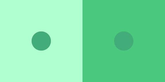 Dois círculos com a mesma cor em dois quadrados com cores diferentes