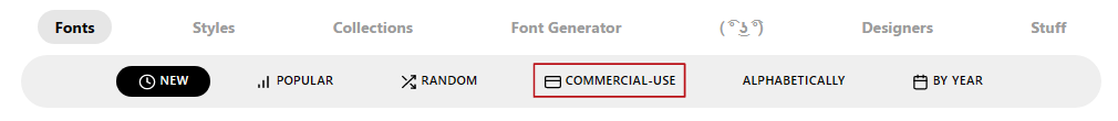 Sites para baixar fontes. Print screen do site Font Space, mostrando opção para fontes liberadas para uso comercial.