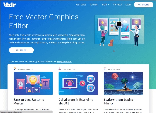 Página inicial do programa de desenho vetorial online e gratuito Vectr.