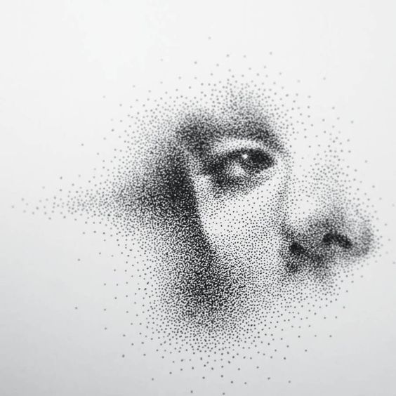 Desenho com textura de pontos e linhas, em preto e branco