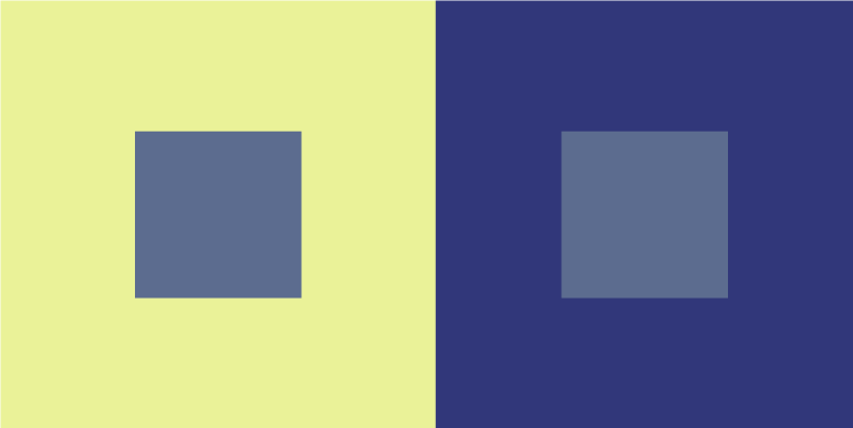 Dois quadrados no interior de dois outros quadrados amarelo e azul.