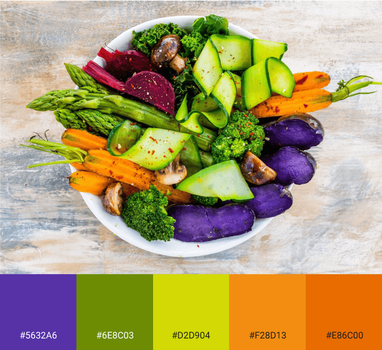 Paleta colorida a partir de imagem de um prato colorido de salada.