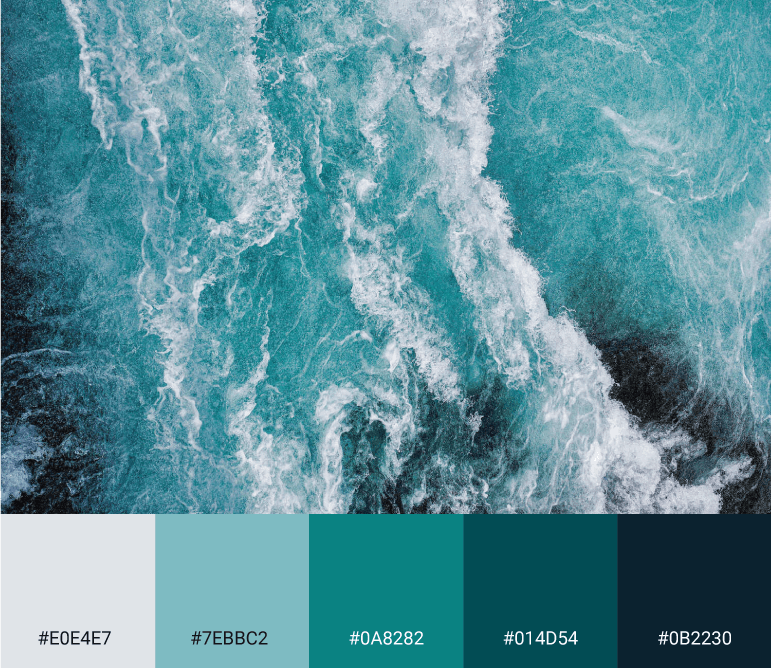 Paleta de cores a partir de foto do mar com tons azuis.