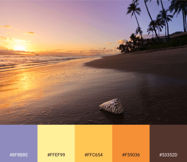 Paleta de cor a partir de imagem de uma praia ao por do sol.