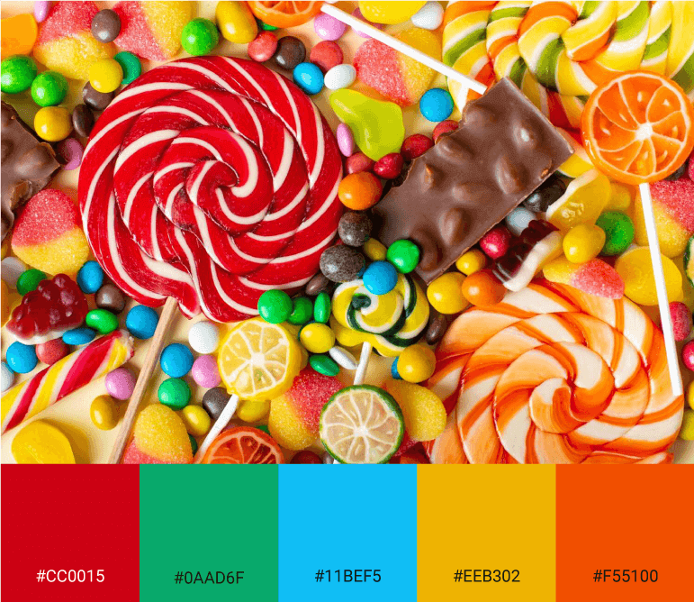 Paleta de cor a partir de imagem de doces coloridos.