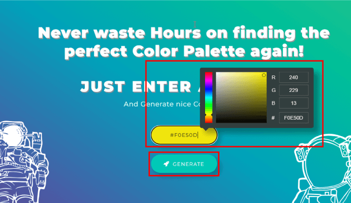 Print do site ColorSpace mostrando como extrair paleta de cores de cor inicial
