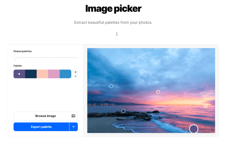 Print do site Coolors mostrando como extrair paleta de cores de fotos