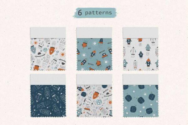 6 patterns com tema sobre o espaço e universo.